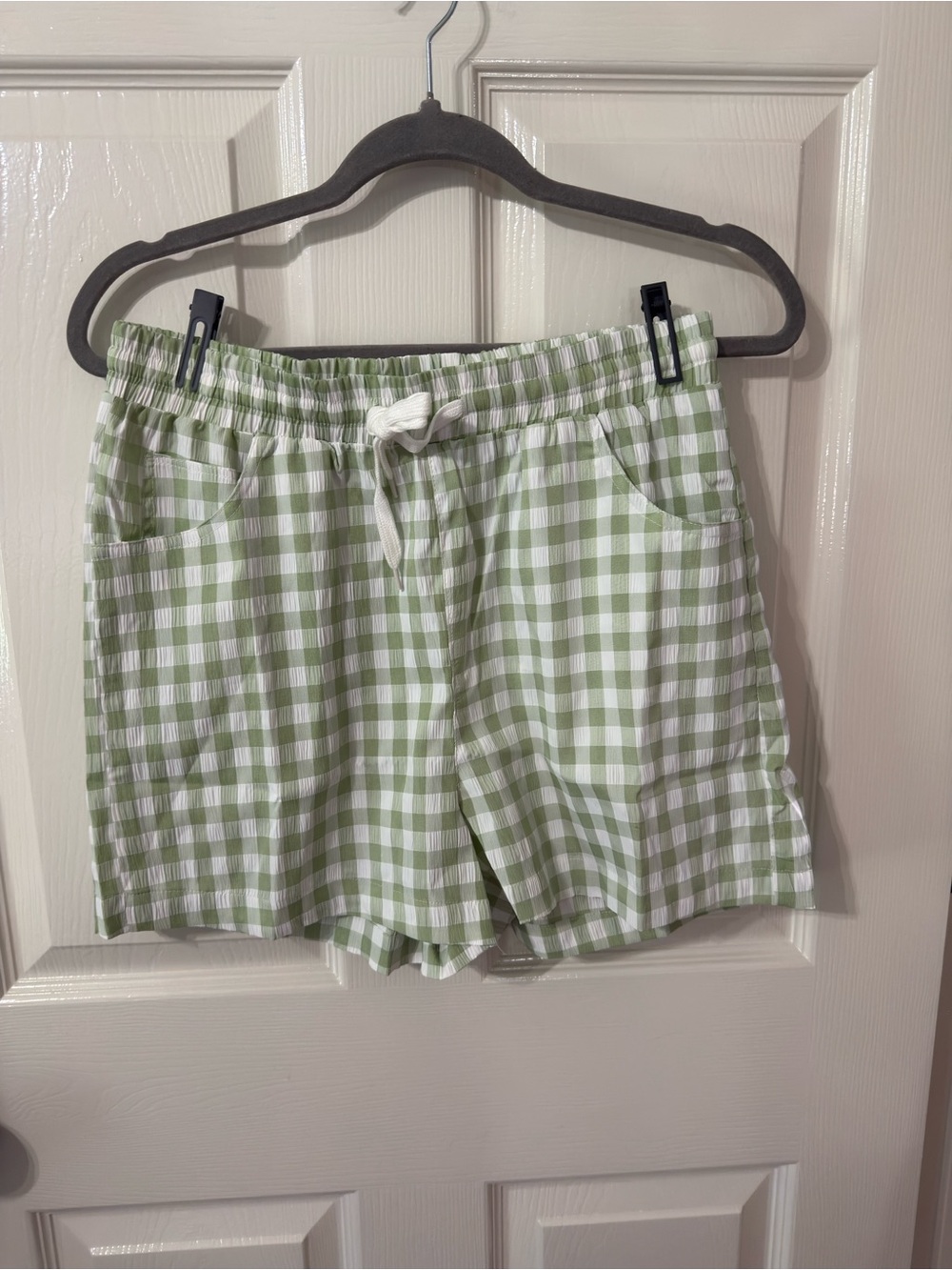 Women's Green Gingham Drawstring Athletic Shorts
